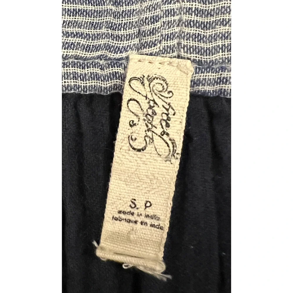 Free People Top Womens Size S Blue White Cotton Relaxed Pullover Boho Peplum